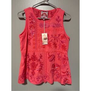 Johnny Was Calypso Coral Embroidered Swing Tank Top Small NWT *Refurbished Hem*